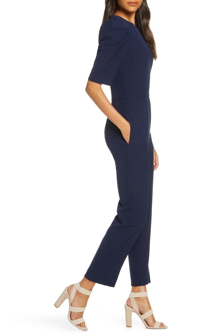 Puff Sleeve Jumpsuit, Alternate, color, NAVY