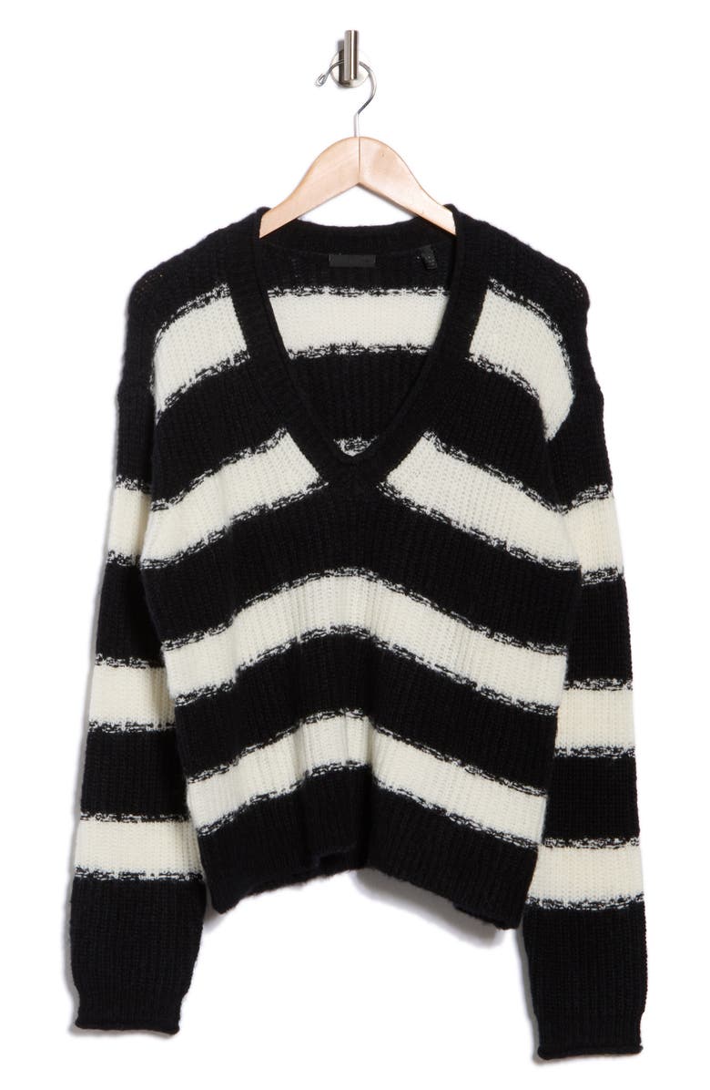 ATM Anthony Thomas Melillo Stripe V-Neck Sweater, Alternate, color, Chalk/Black