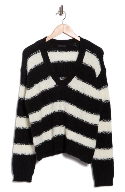 Atm Anthony Thomas Melillo Stripe V-neck Sweater In Black