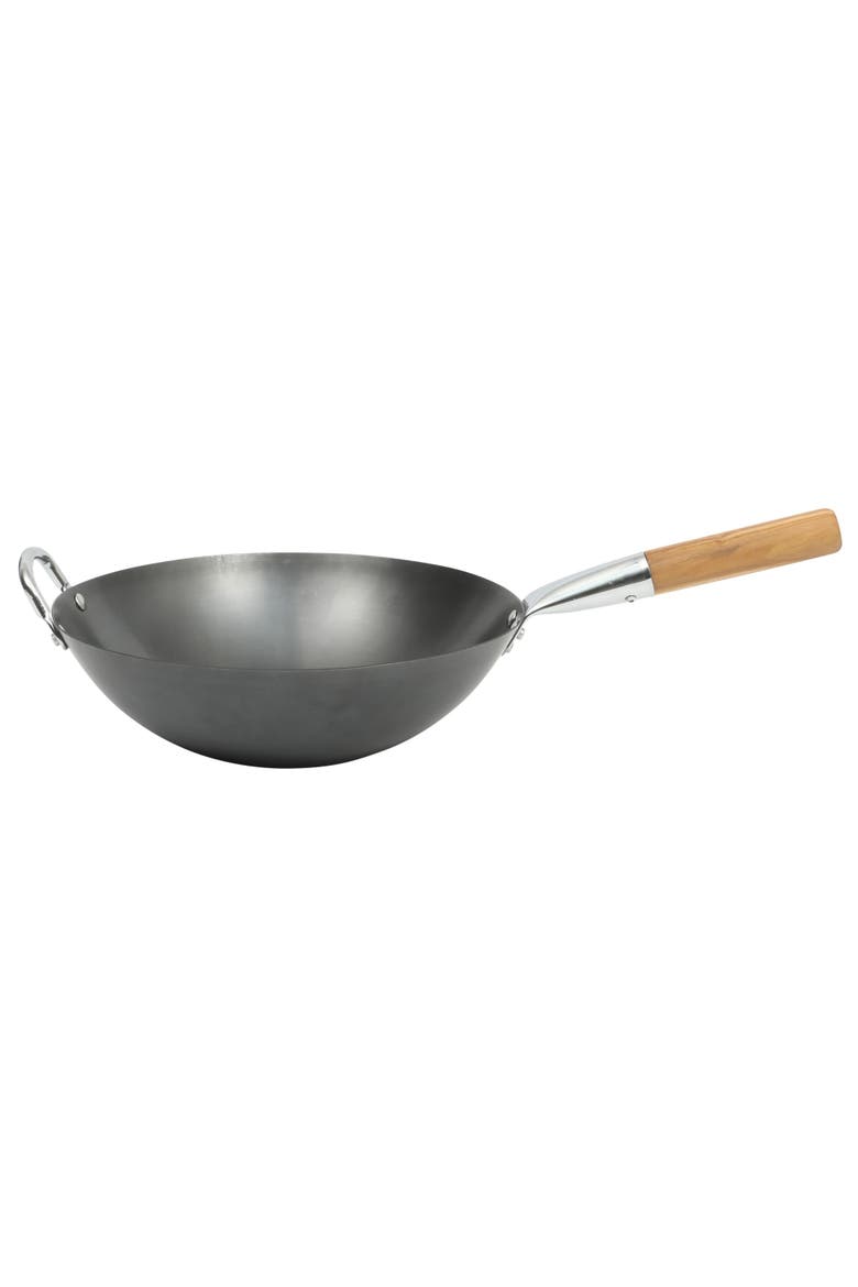 Quick Fire 13.5-Inch pre-Seasoned Carbon Steel Flat Bottom Wok, Main, color, Black