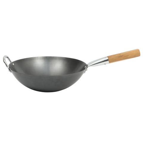 Quick Fire 13.5-Inch pre-Seasoned Carbon Steel Flat Bottom Wok