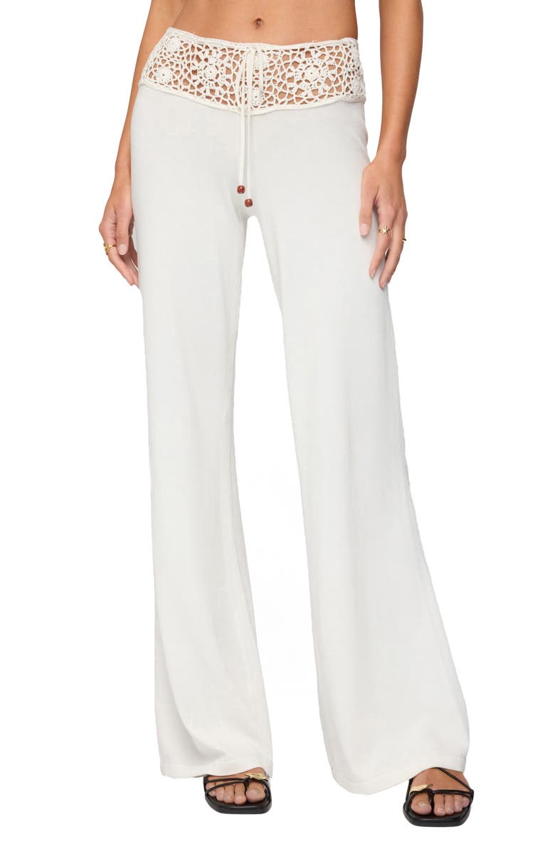 EDIKTED Kirsty Crochet Waist Pants, Main, color, White