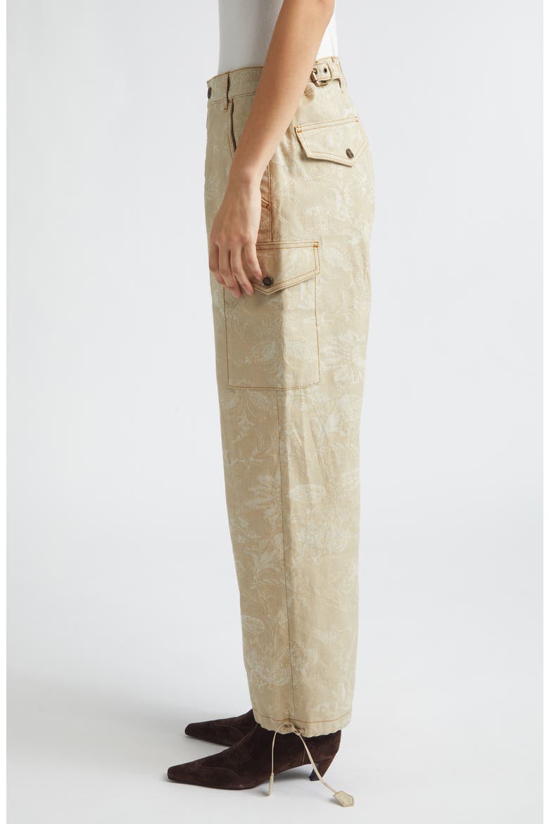 Floral Drawstring Hem Cargo Jeans, Alternate, color, MULTICOLOR BEIGE BASE