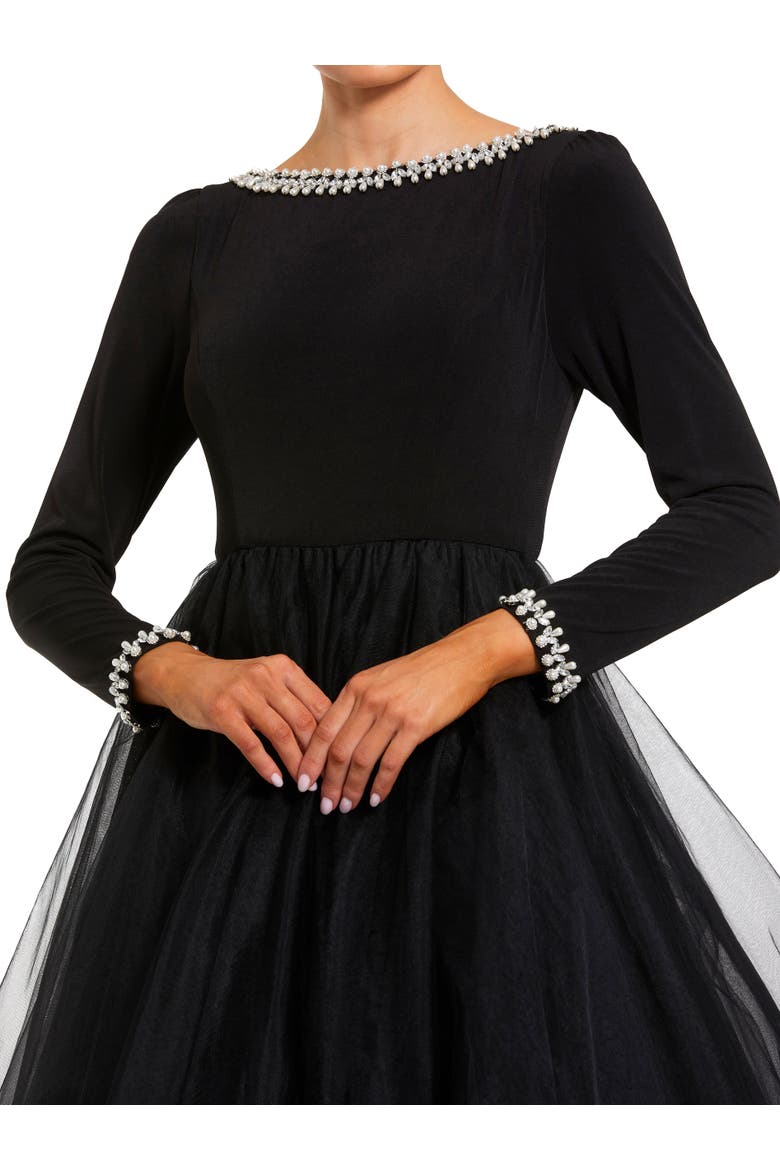 Embellished Jersey Long Sleeve Ballgown With Tulle Skirt, Alternate, color, Black