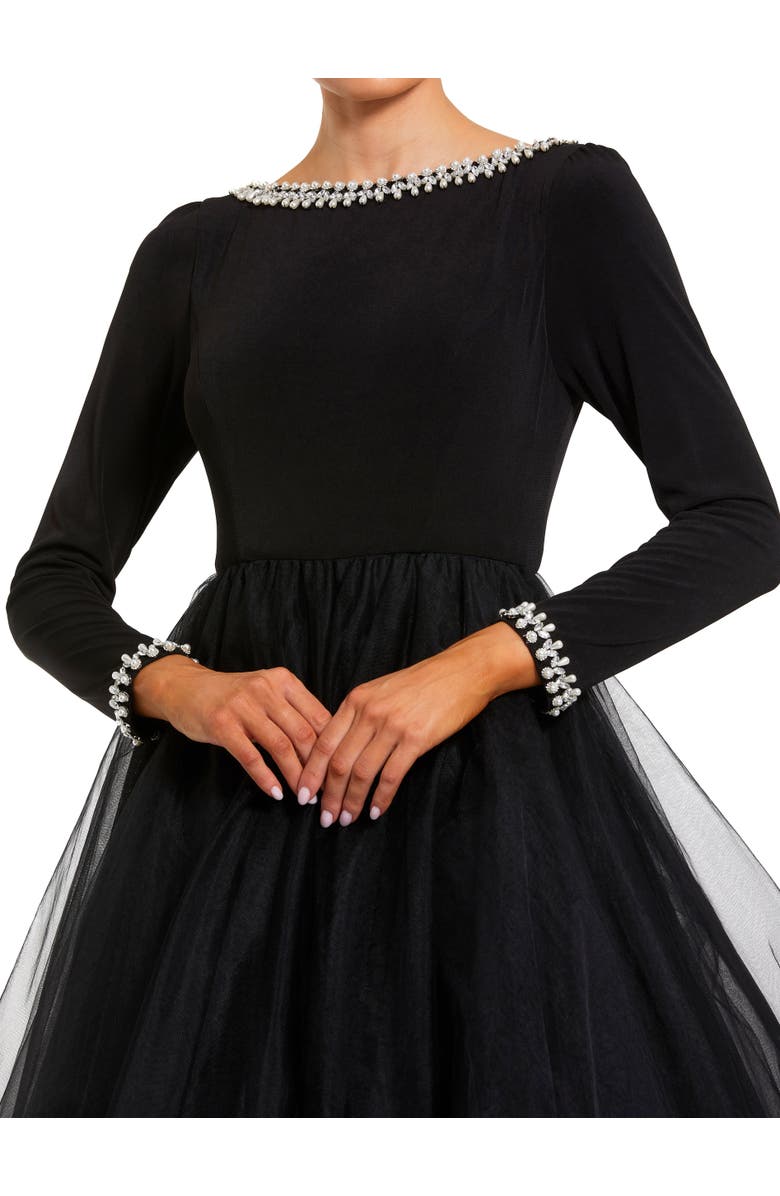 Mac Duggal Embellished Jersey Long Sleeve Ballgown With Tulle Skirt, Alternate, color, Black
