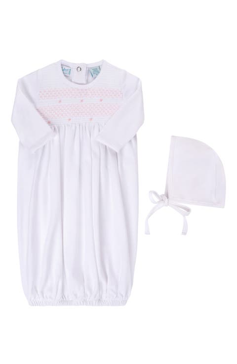 Smocked Bullion Gown & Bonnet Set (Baby)