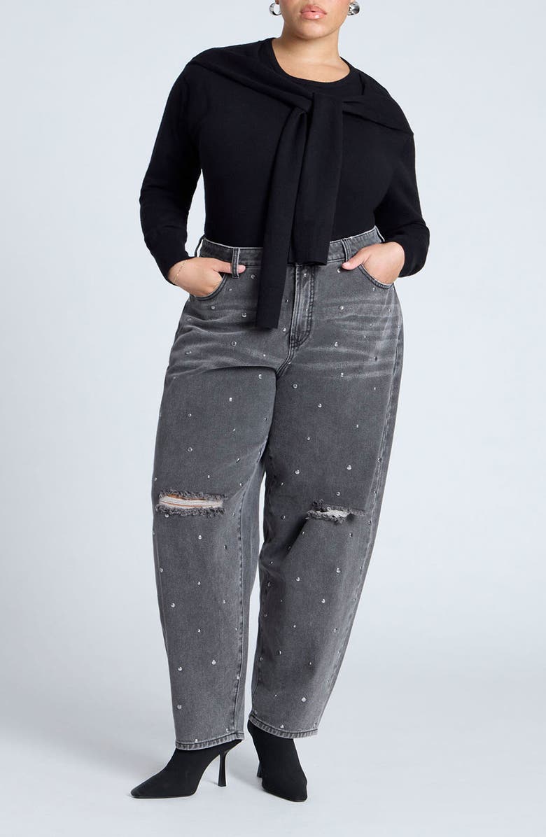 ELOQUII Studded Rip Slouchy Jeans, Alternate, color, 