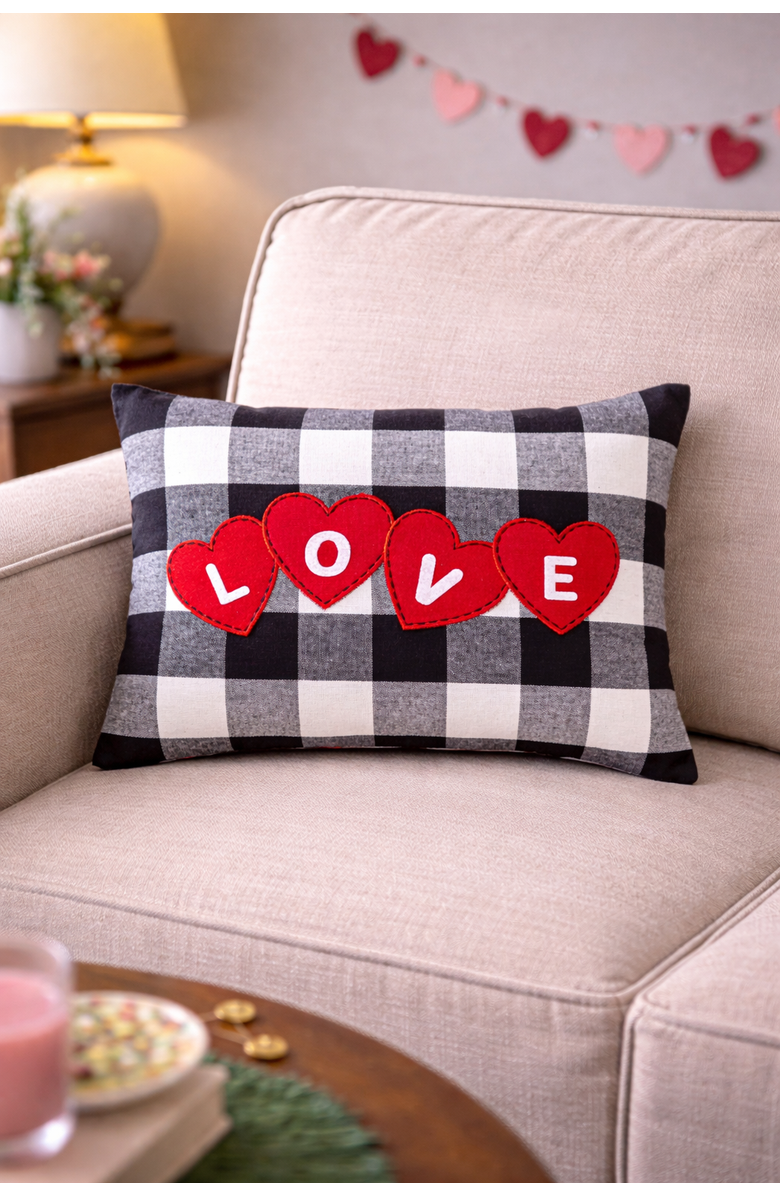 C&F Home "Love" Hearts Franklin Mini Valentine's Day Accent Pillow 12" x 16", Alternate, color, Black