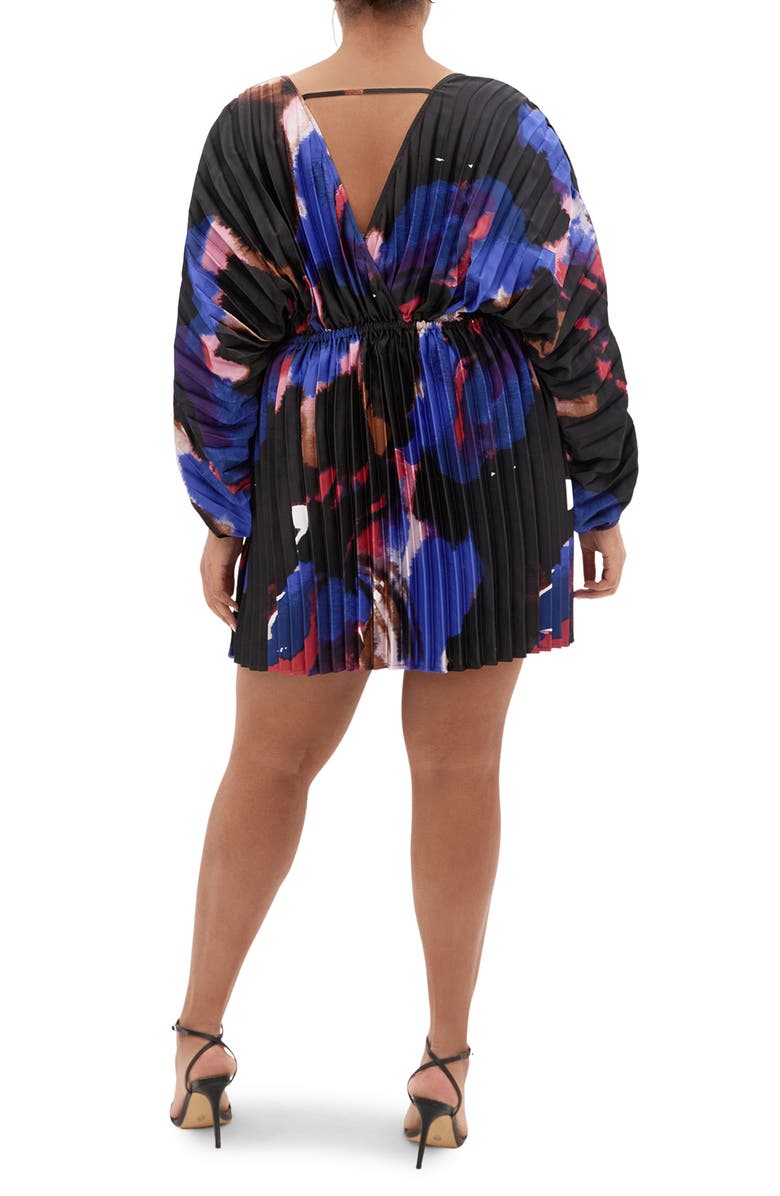 City Chic Chloe Print Pleated Long Sleeve Satin Minidress, Alternate, color, Fade