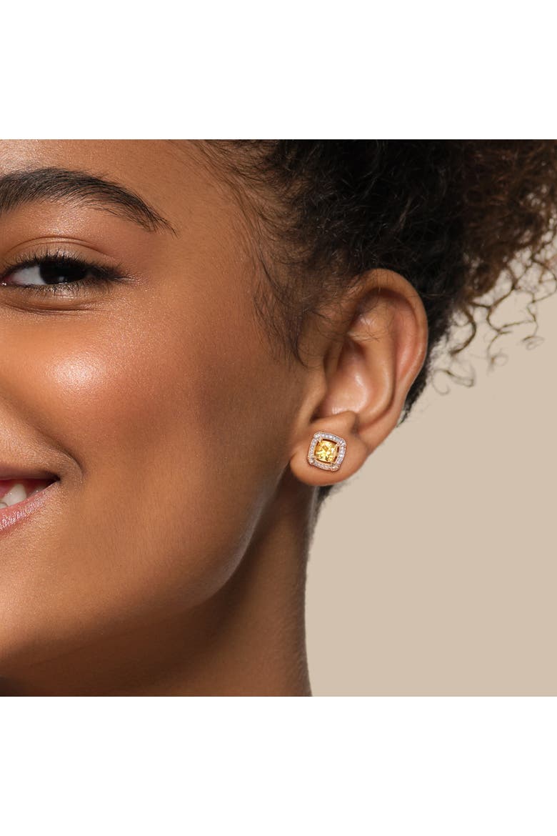 Gemstone & Diamond Halo Stud Earrings 10k, Alternate, color, Citrine/Yellow Gold
