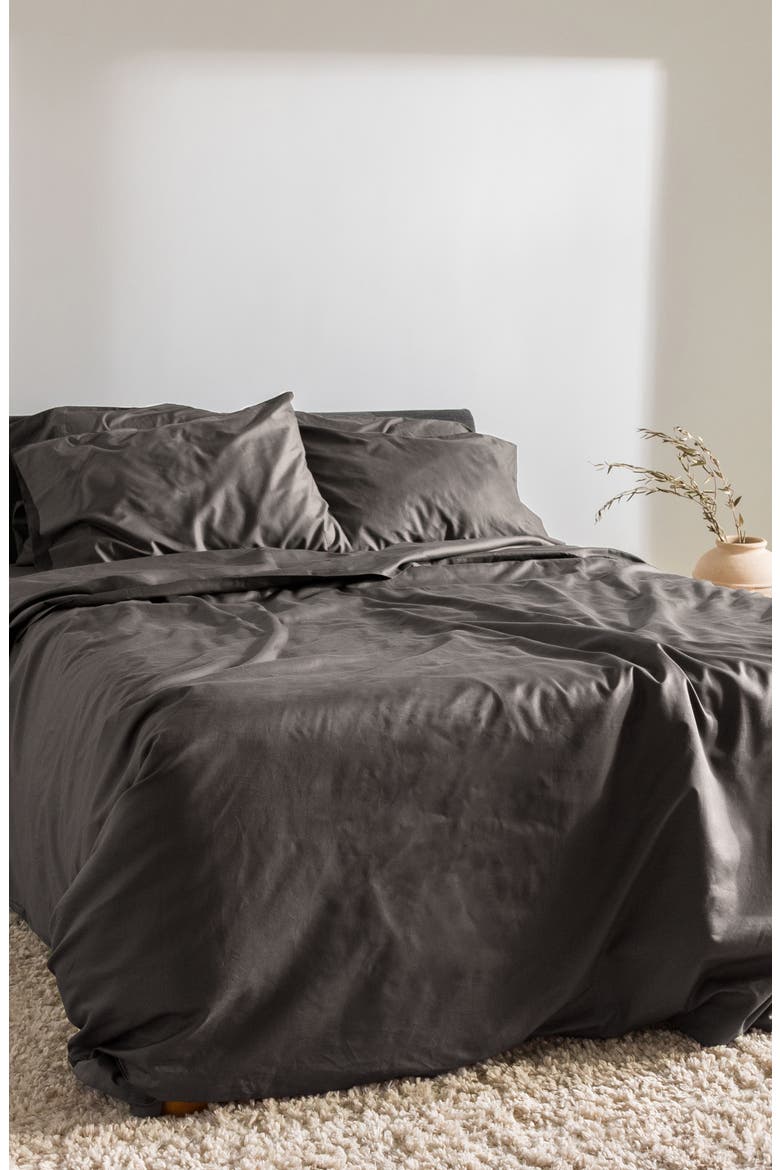 400 Thread Count CrispCool Organic Cotton Percale Duvet Cover, Alternate, color, STORM