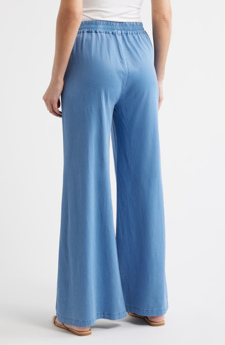 Hue Wide Leg Pull-On Denim Pants, Alternate, color, Chambray