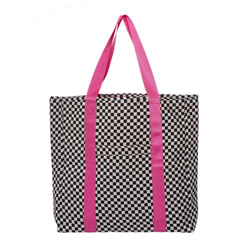Totalee Gift Black And White Checkered Tote Bag Polyester White