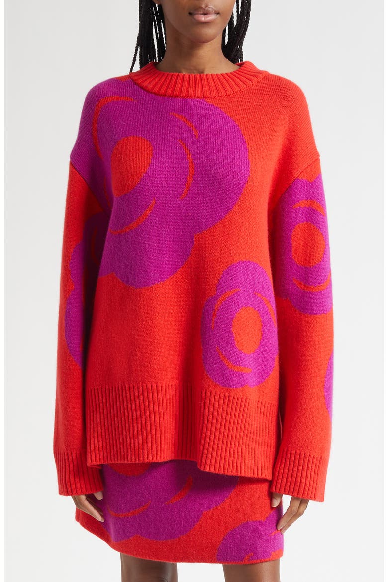 Kartakteri Tumma Floral Jacquard Merino Wool & Mohair Blend Sweater, Main, color, RED, PURPLE