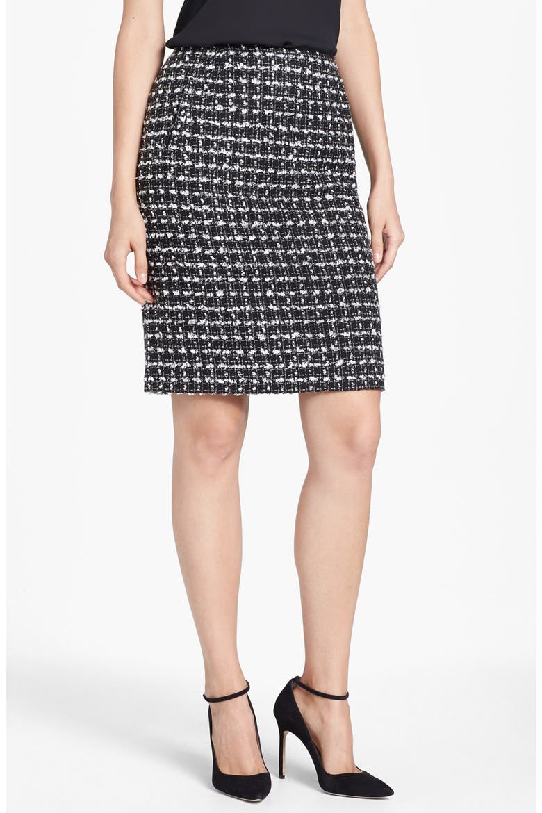 Side Zip Tweed Pencil Skirt, Main, color, BLACK/ CREAM CLOUD COMBO