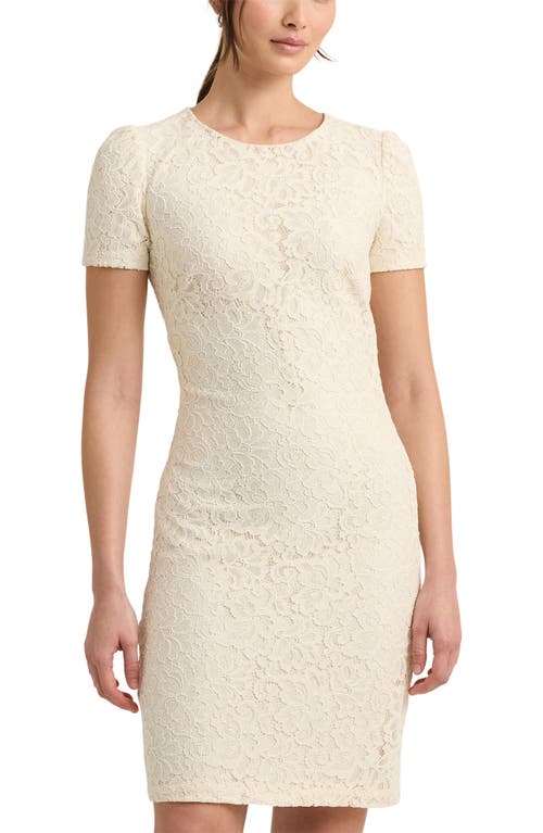 Ralph Lauren Floral Corded Lace Short Sleeve Cocktail Dress In White