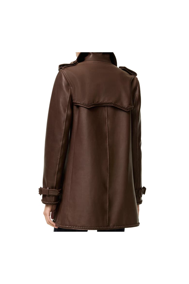 Short Fringed Leather Trench Coat, Alternate, color, Mid brown