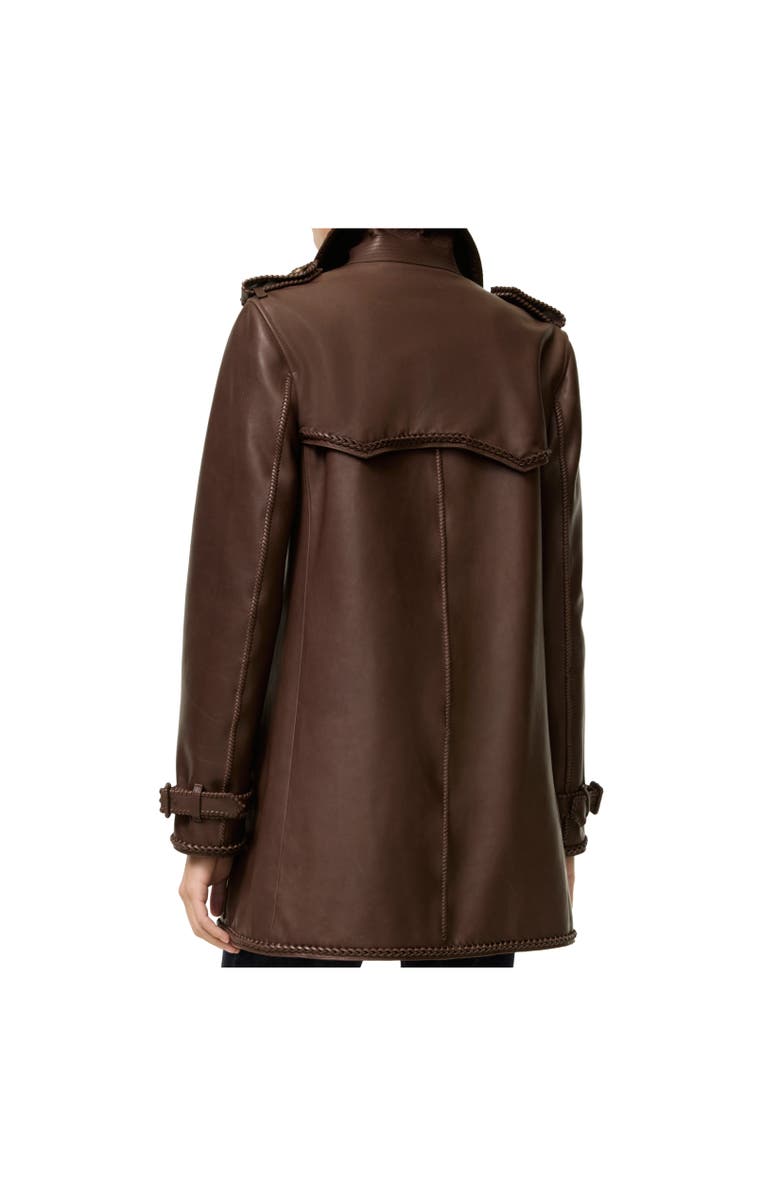 Burberry Short Fringed Leather Trench Coat, Alternate, color, Mid Brown