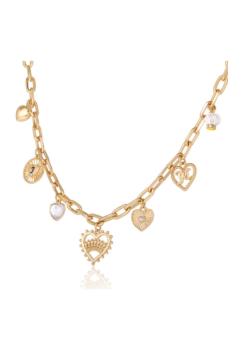 Juicy Couture Heart Juicy Logo Charm Necklace, 18+2'', Main, color, Gold Tone