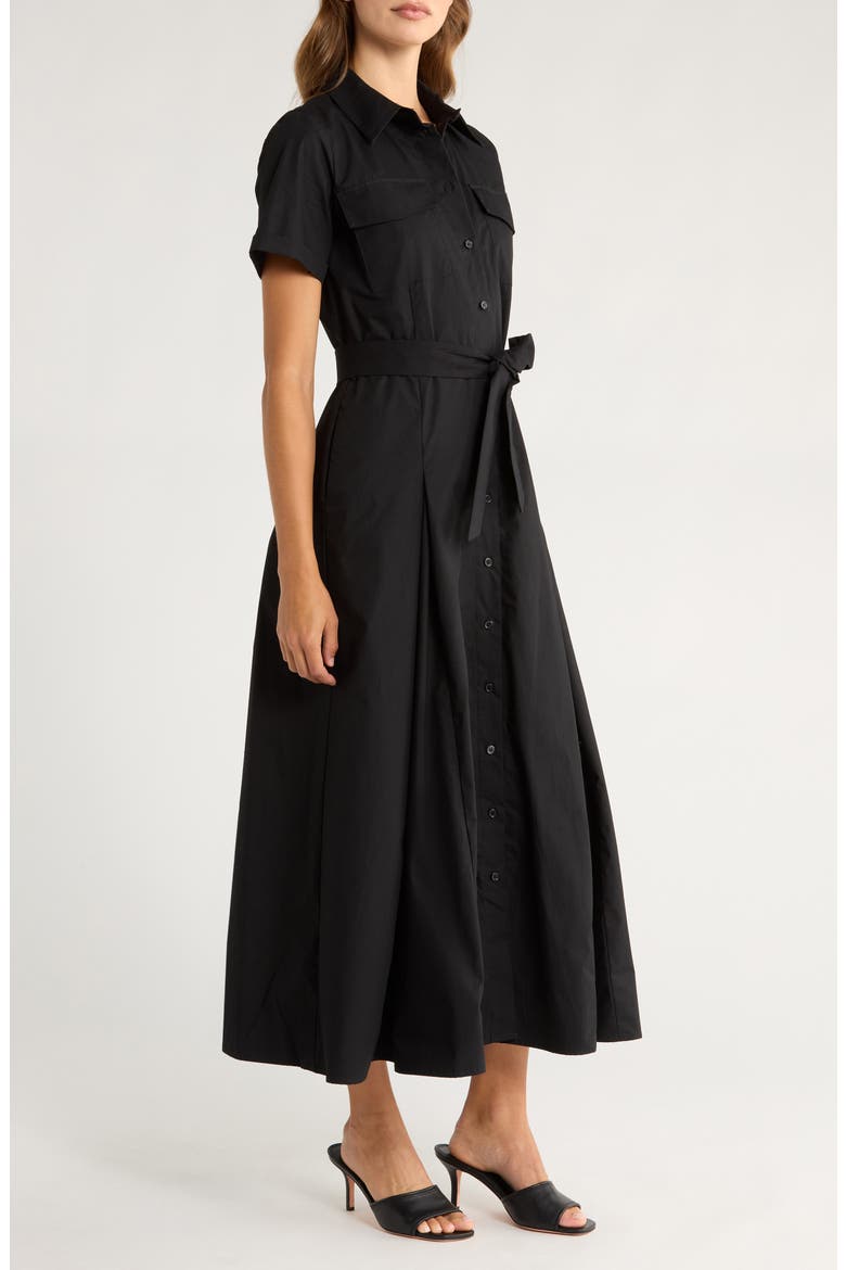 Box Pleat Tie Belt Cotton Maxi Shirtdress, Alternate, color, RICH BLACK