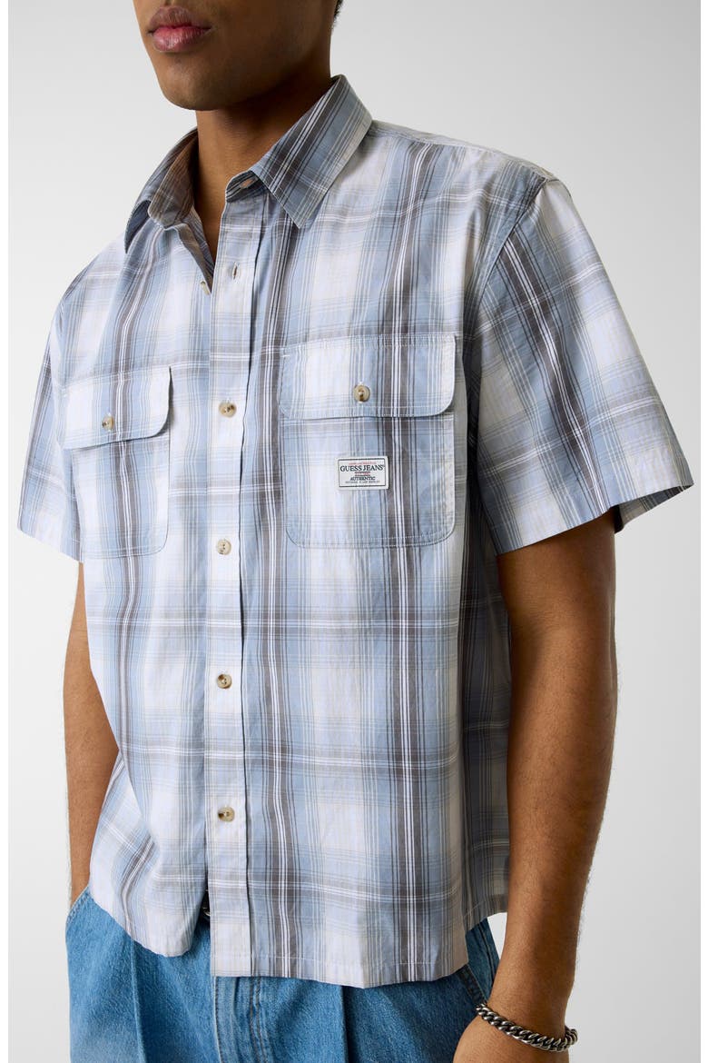 Boxi Plaid Crop Short Sleeve Cotton Button-Up Shirt, Alternate, color, L73E-DARK