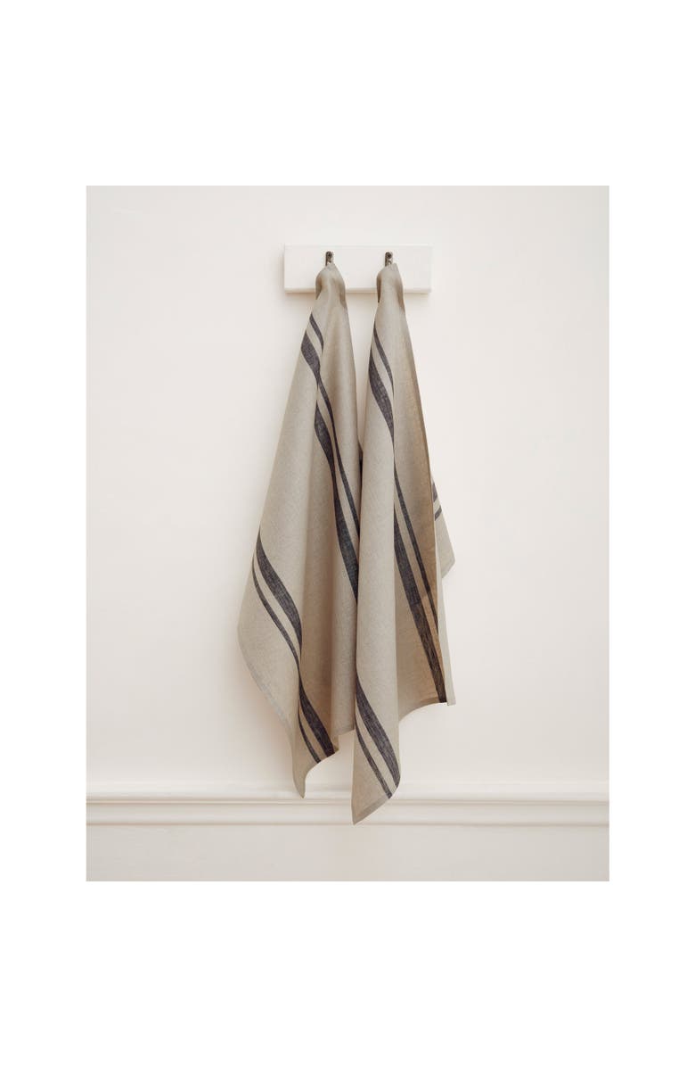 Solino Home Linen Kitchen Towels - French Stripe, Main, color, Black And Natural