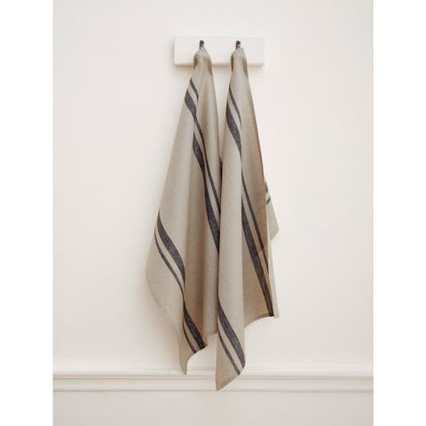 Linen Kitchen Towels Set of 2, 17 x 26 Inch for Dining Table, Holiday and Everyday Table Decor - French Stripe
