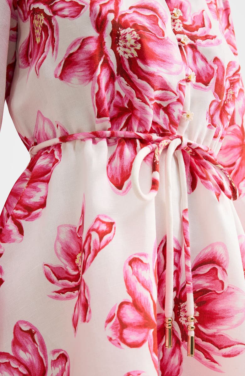 Ever New Annalise Tie Waist Long Sleeve Linen Blend Minidress, Alternate, color, Zila Floral