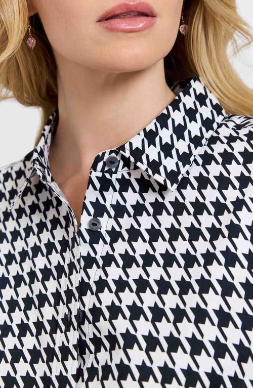 Foxcroft Meghan Houndstooth Cotton Button-up Shirt In Black
