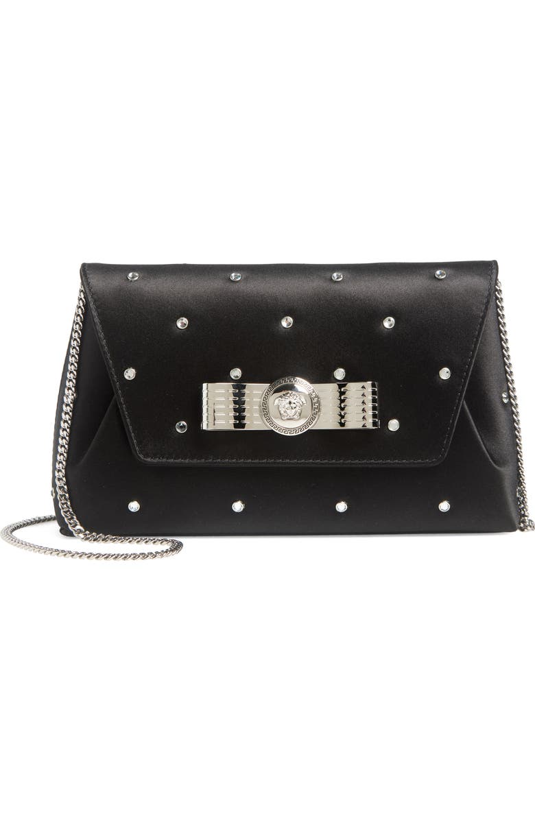 Versace Medusa 95 Crystal Embellished Satin Envelope Clutch, Main, color,