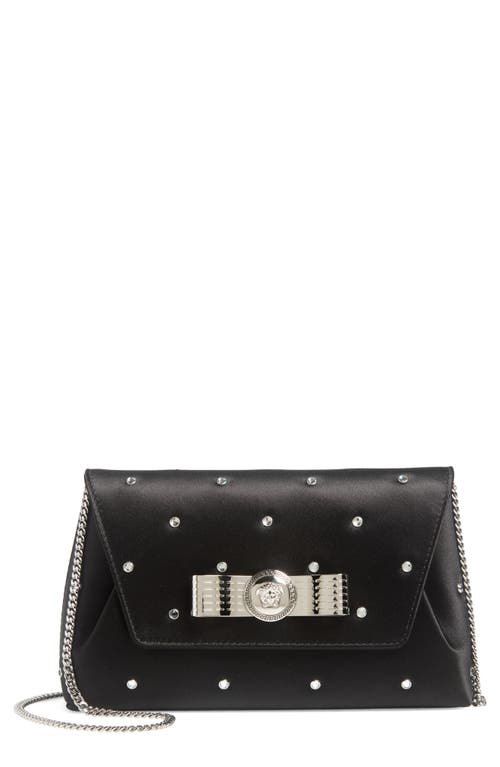 Versace Medusa 95 Crystal Embellished Satin Envelope Clutch In Black Palladium