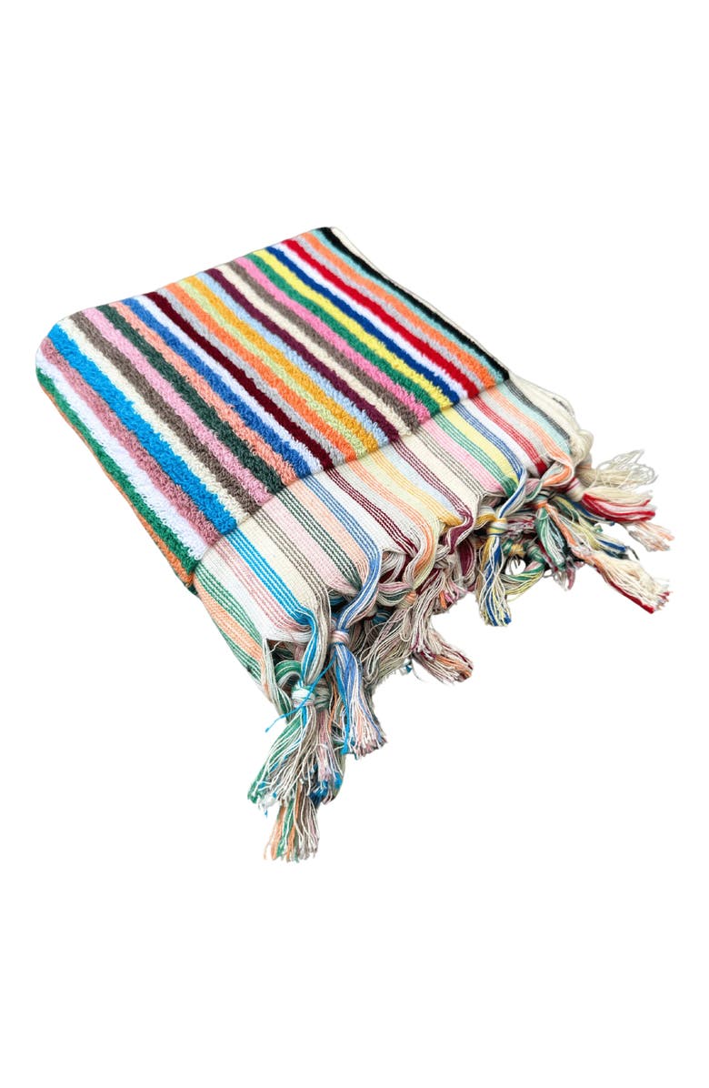 Olive & Linen Striped Turkish Terry Hand Towel, Main, color, 