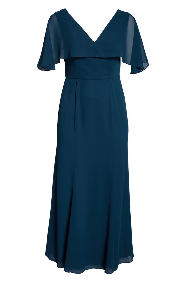 Curve Kelley Chiffon Capelet Gown, Alternate, color, TEAL