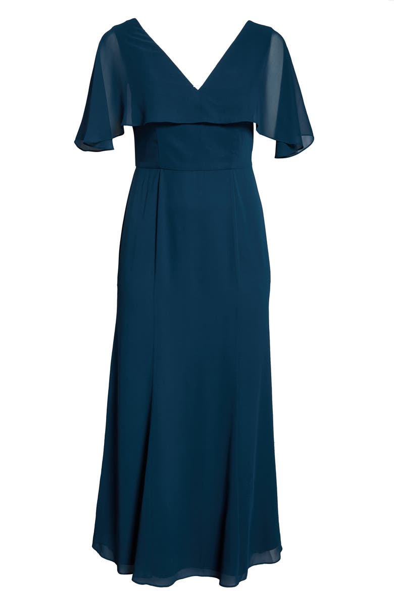 Chi Chi London Curve Kelley Chiffon Capelet Gown, Alternate, color, 