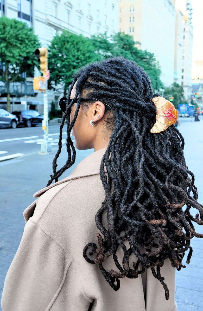 Solar Eclipse Hand Painted Bow Croissant Claw Clip, Alternate, color, Brown