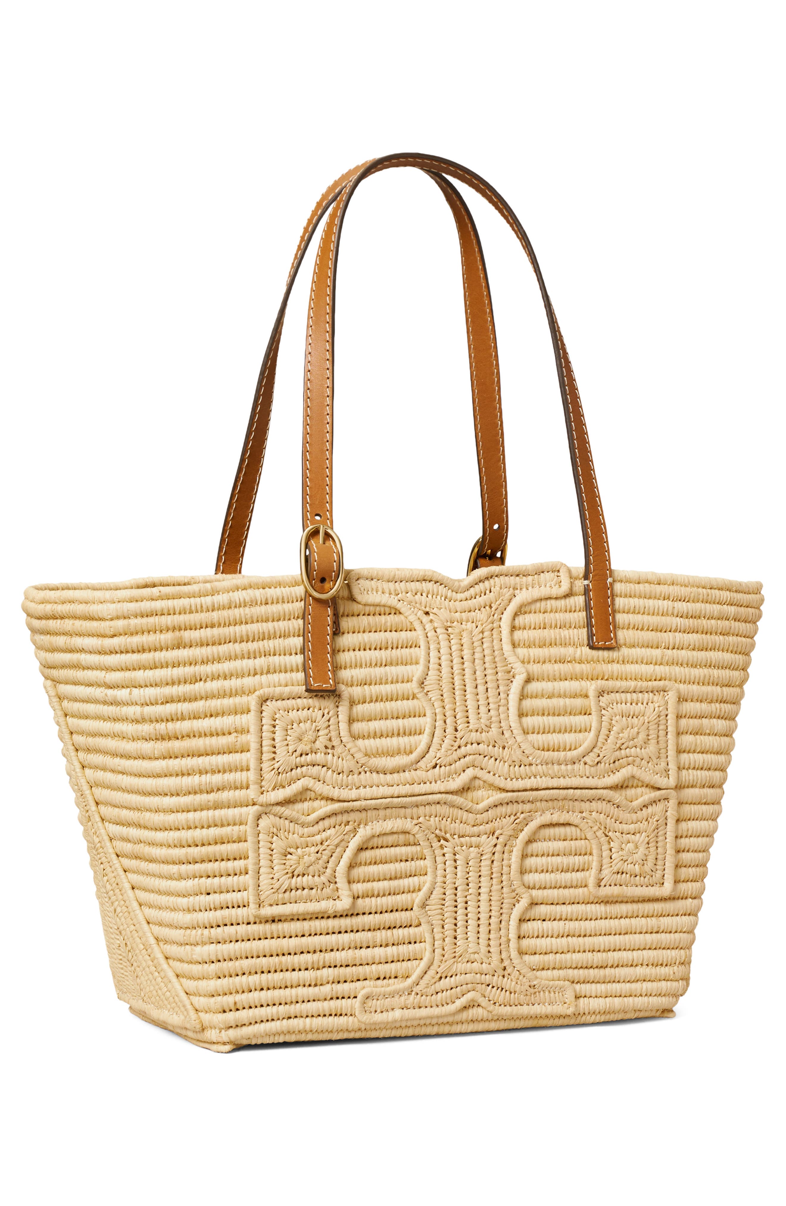Tory Burch Ella Small Structure Straw Tote, Alternate, color, Natural