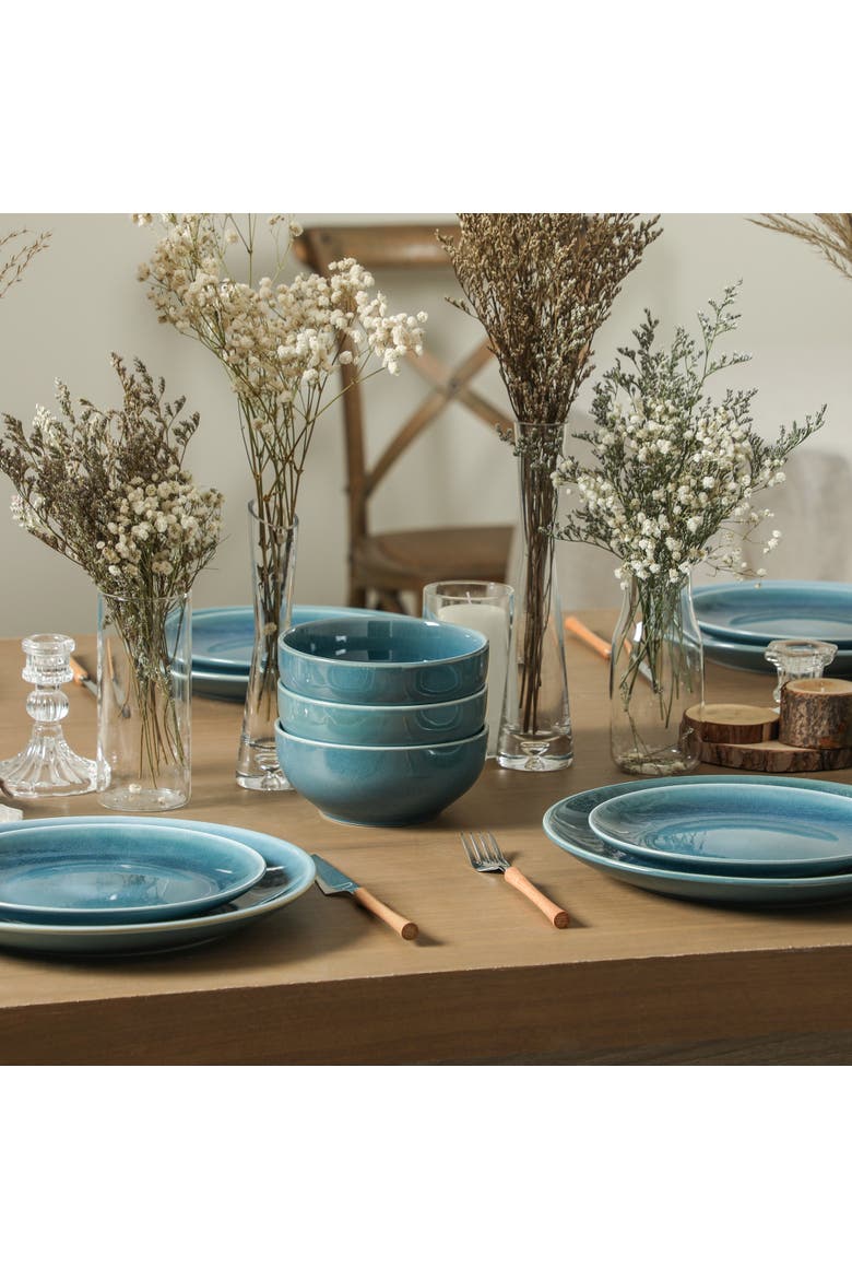Riley 12-Piece Dinnerware Set Stoneware, Service for 4, Alternate, color, Blue