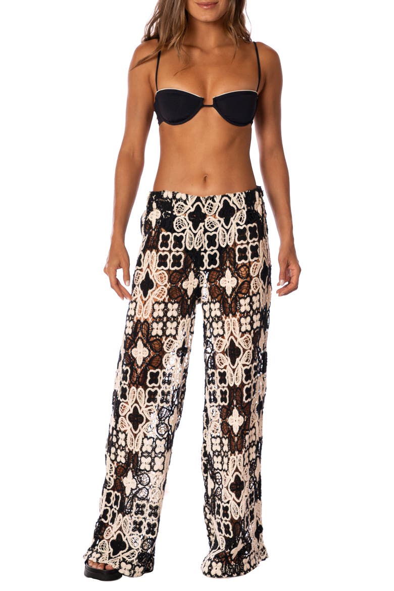 Raisin Floral Crochet Cover-Up Pants, Main, color, BLACK