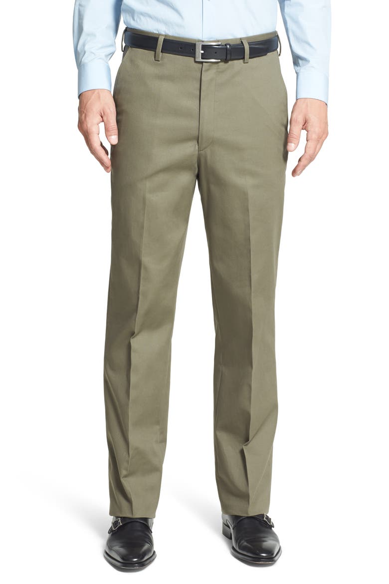 Flat Front Classic Fit Cotton Dress Pants, Main, color, OLIVE