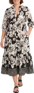 London Times Floral Tiered A-Line Midi Dress