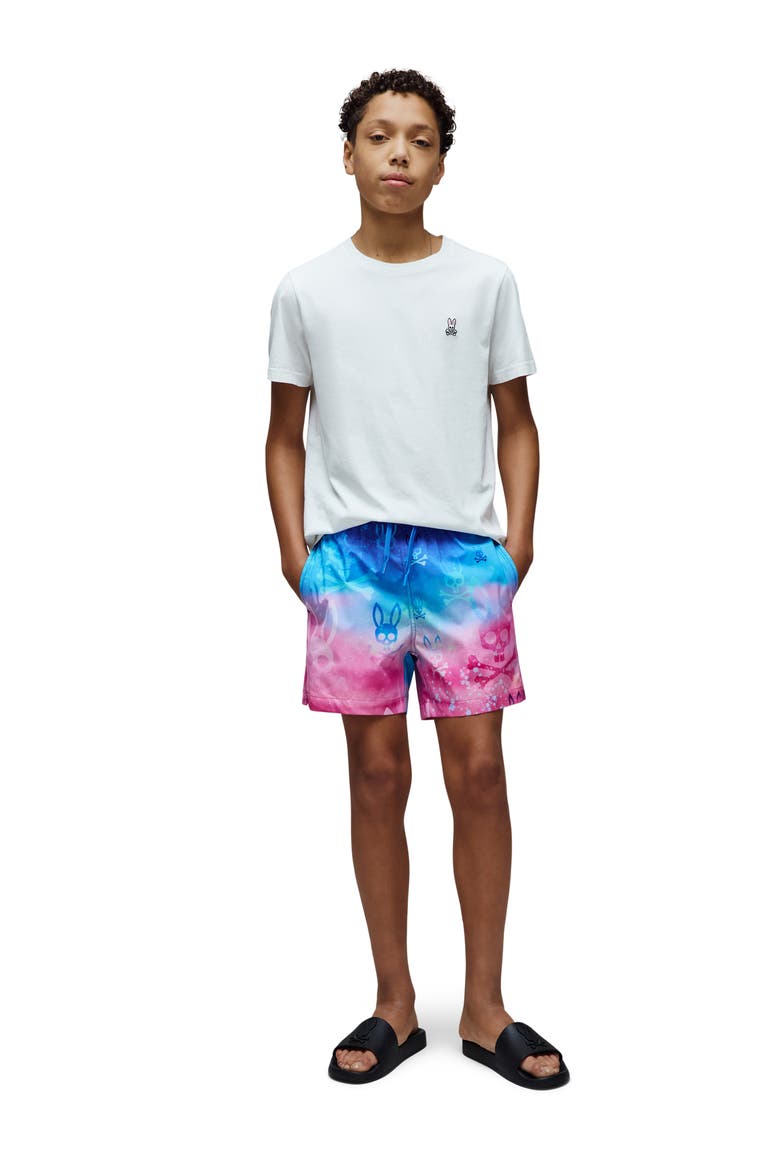 Kids' Caspian Allover Bunny Swim Trunks, Alternate, color, BEGONIA PINK