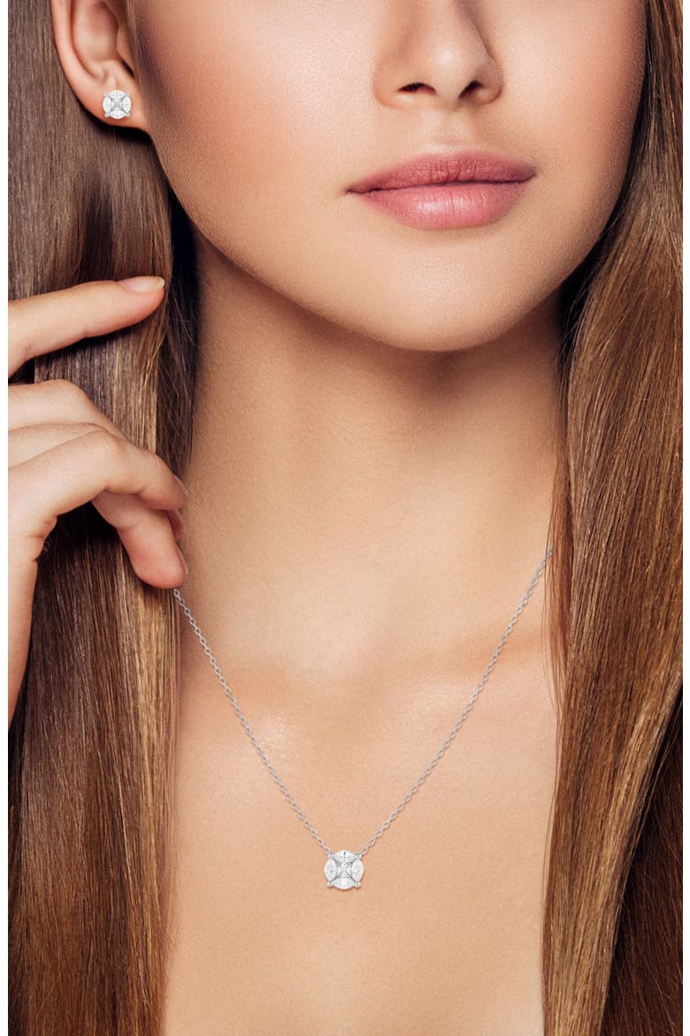 Cubic Zirconia Pendant Necklace & Stud Earrings Set, Alternate, color, SILVER