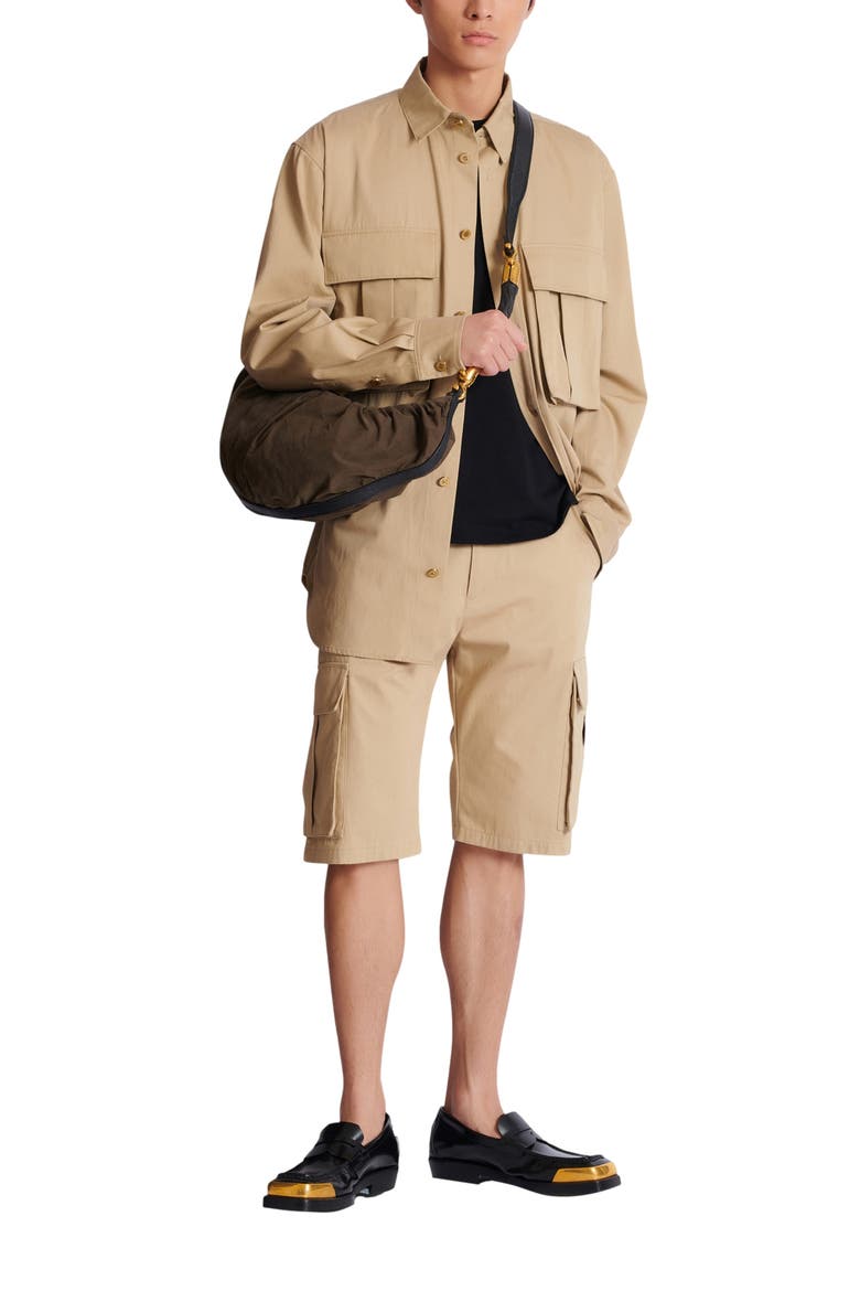 Cotton canvas cargo Bermuda shorts, Alternate, color, beige