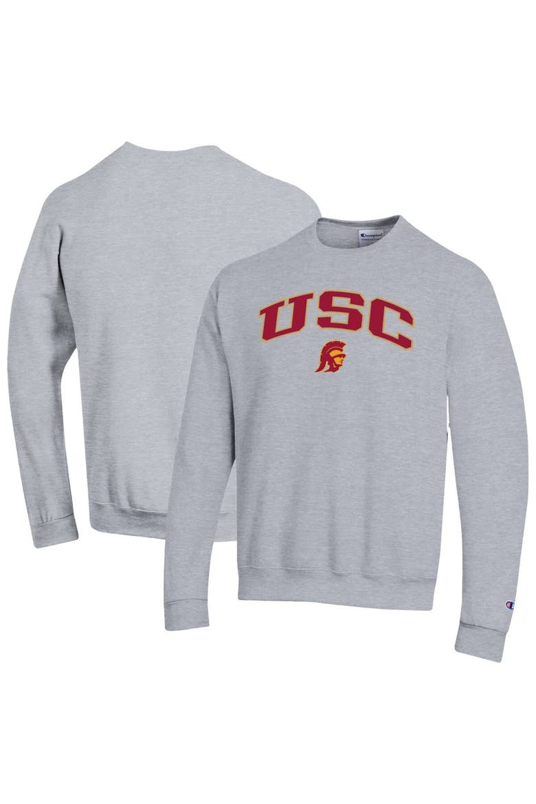 Men's Champion  Heather Gray USC Trojans Arch Over Logo Pullover Sweatshirt, Main, color, Heather Gray