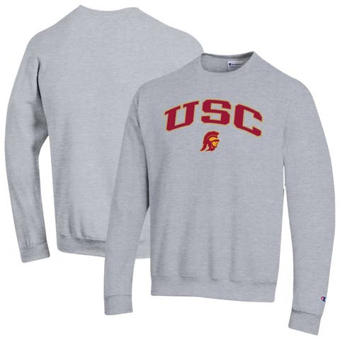 Men's Champion  Heather Gray USC Trojans Arch Over Logo Pullover Sweatshirt