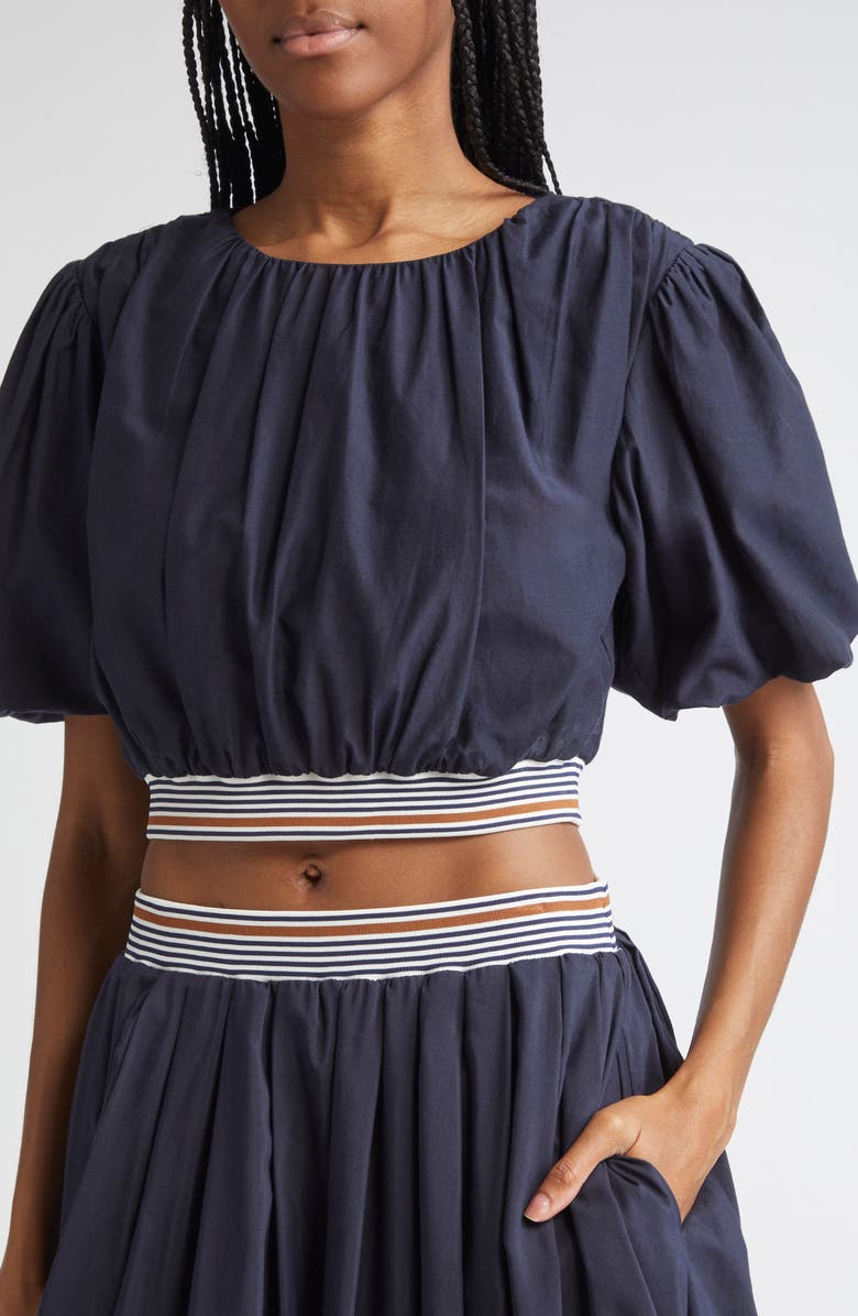 Veronica Beard Gabriela Cotton & Silk Crop Top, Alternate, color, Navy