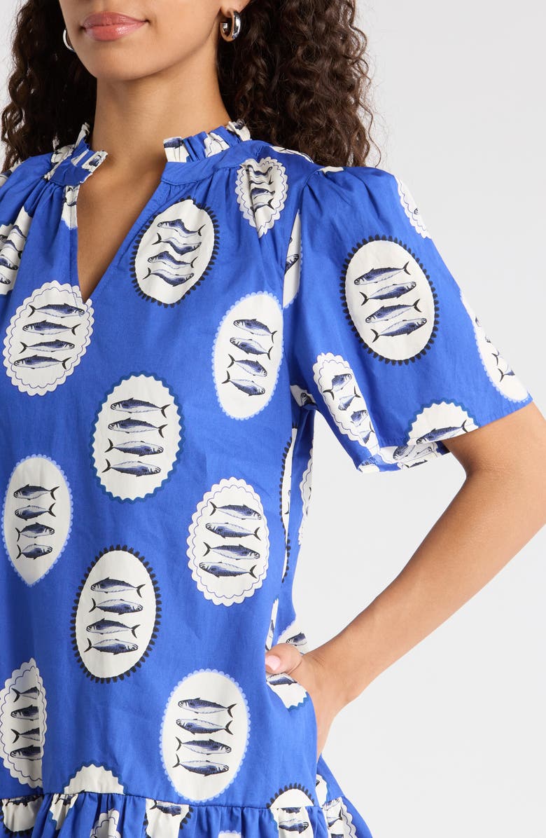 SUGARLIPS Sardine Sea Azari Cotton Shift Minidress, Alternate, color, Navy-Crm-Blk