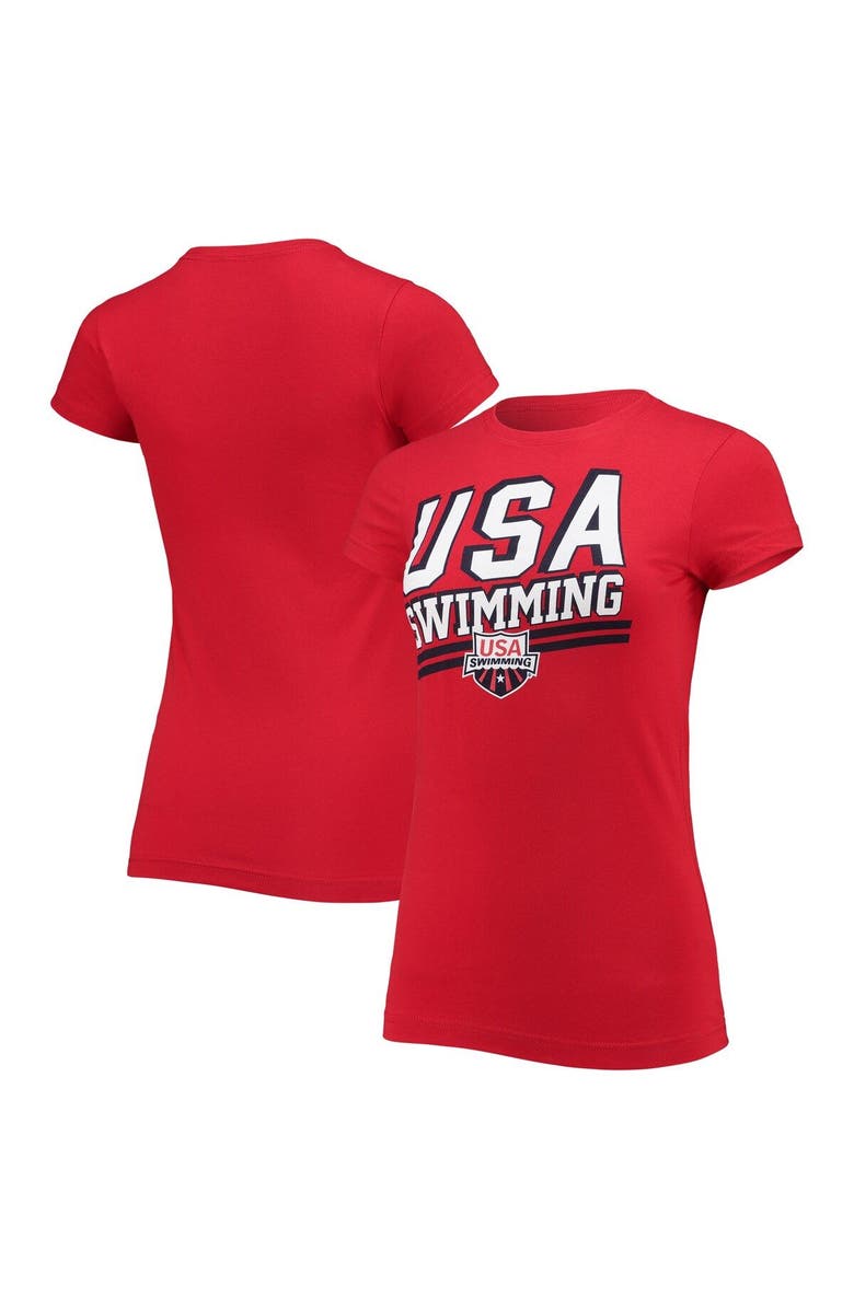 Outerstuff Women's Red Team USA Swimming Wordmark T-Shirt, Main, color,