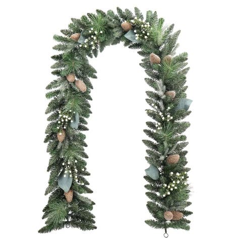 9' Flocked Woodland Pine & Berry Garland