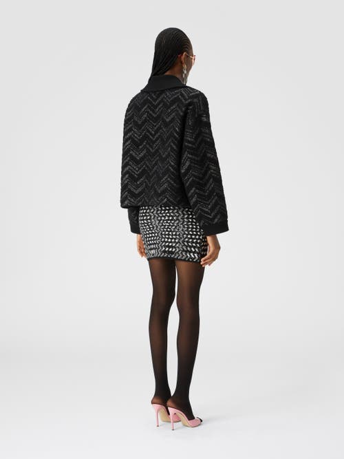 Shop Missoni Bouclé Knit Jacket With Lamé Chevron In Black & Multicoloured